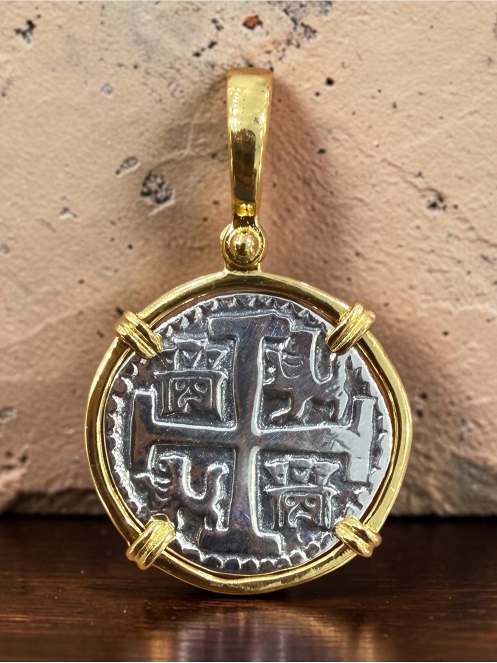 Gold and Silver ATOCHA silver Coin Pendant 925 Sterling silver